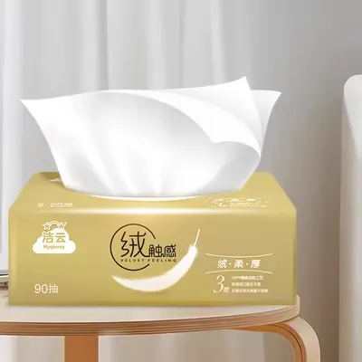 Jieyun khăn giấy Full hộp hộ gia đình giá cả phải chăng nhung cảm ứng không thơm 90 gói 24 gói 3 lớp khăn ăn giấy vệ sinh