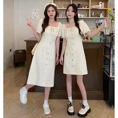 Xuân-Hè 2019 phiên bản mới của Hàn Quốc của chiếc đầm ngắn tay cổ chữ V eo của phụ nữ là váy có đáy mỏng hình chữ a - A-Line Váy váy xòe đẹp