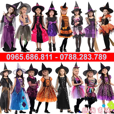 Halloween bé gái cosplay hóa trang trình diễn trang phục công chúa váy ma thuật phù thủy nhỏ trang phục phù thủy google halloween