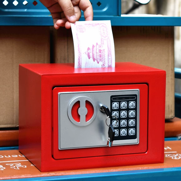 Hộp đựng tiền nhỏ hộp thu ngân hộp đựng tiền cầm tay nhỏ nhỏ bằng thép lưu trữ tiền hộp an toàn hộp nhà an toàn - Két an toàn