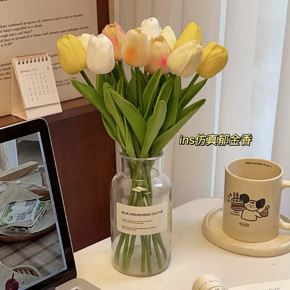 Mô phỏng hoa đặt máy tính để bàn hiển thị hoa tulip trong chậu - Hoa nhân tạo / Cây / Trái cây hoa lan giả cao cấp