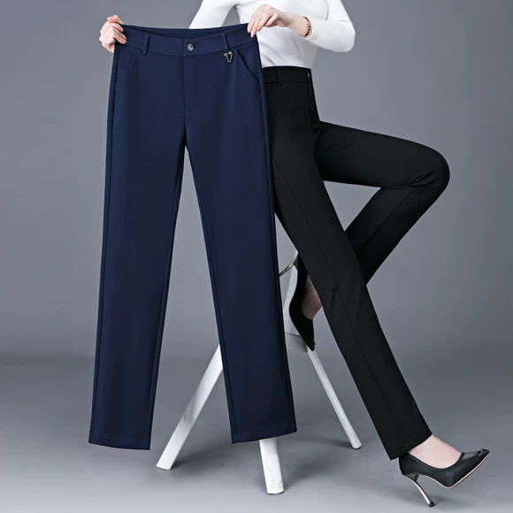 Thời trang mùa đông XF81102 mặc denim gió cũ cộng với quần nhung dày chân quần dài giản dị quần suông ống rộng nữ