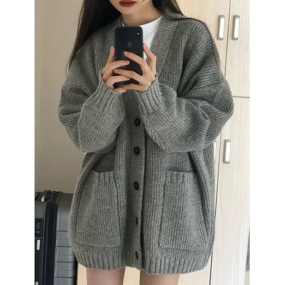 2018 mới nhỏ nhắn áo len ngắn nữ mùa thu và mùa đông áo khoác len học sinh áo choàng ngắn eo