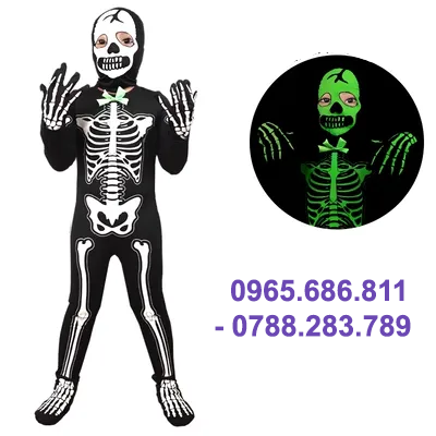 Trẻ em Halloween Đồng Hồ Jumpsuit dạ quang kinh dị trang phục hóa trang trình diễn trang phục ma trang phục makeup halloween dễ thương