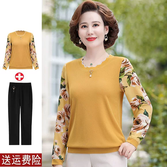 Phụ nữ trung niên và phụ nữ lớn tuổi áo sơ mi quý phái 40 tuổi 50 mẹ mùa xuân và mùa thu áo thun dài tay nước ngoài - Quần áo của mẹ áo khoác cho phụ nữ 40 tuổi