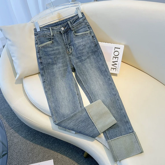 2019 phiên bản Hàn Quốc của mùa hè sinh viên thô quần nóng quần jeans ống rộng cạp cao quần ống rộng cạp quần nữ - Quần jean quần jean nữ lưng cao