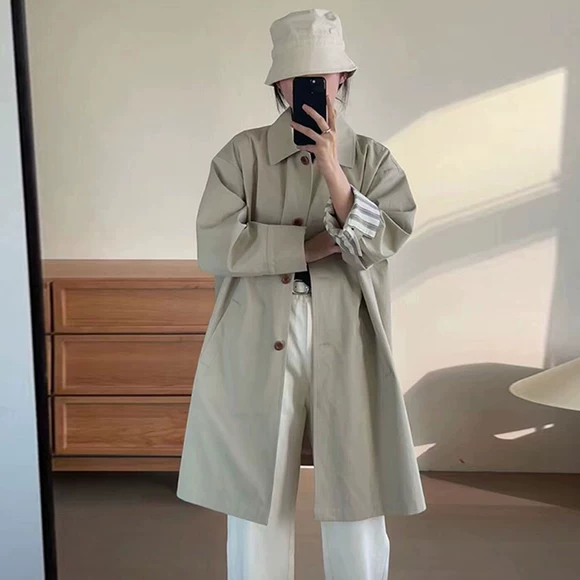 Quần áo Handu 2019 mùa thu mới của phụ nữ Hàn Quốc áo gió dài giản dị OU13077 - Trench Coat áo khoác nữ form rộng