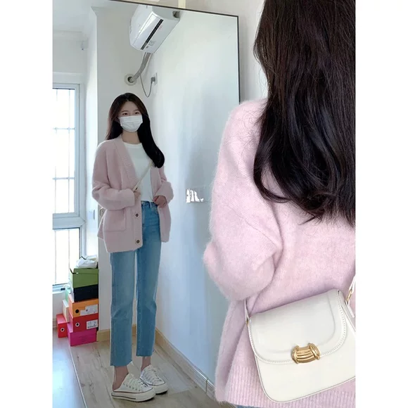 Áo len chenille rất cổ tích nữ nhung vàng 2019 mùa thu Hàn Quốc phiên bản áo len lửng gió Hong Kong cổ chữ V - Đan Cardigan áo len nữ form rộng