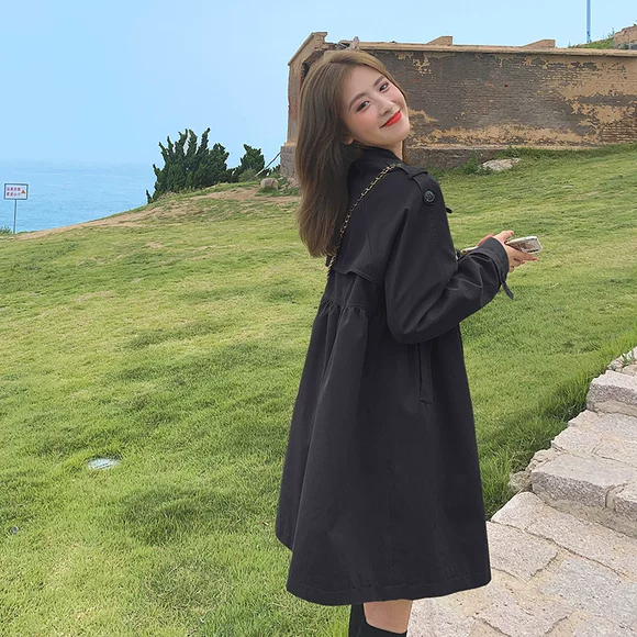 Xiangyi Li tủ 2018 xuân hè mới phiên bản Hàn Quốc của áo khoác đôi nữ thẳng thời trang hoang dã áo dạ nữ dáng dài hàn quốc