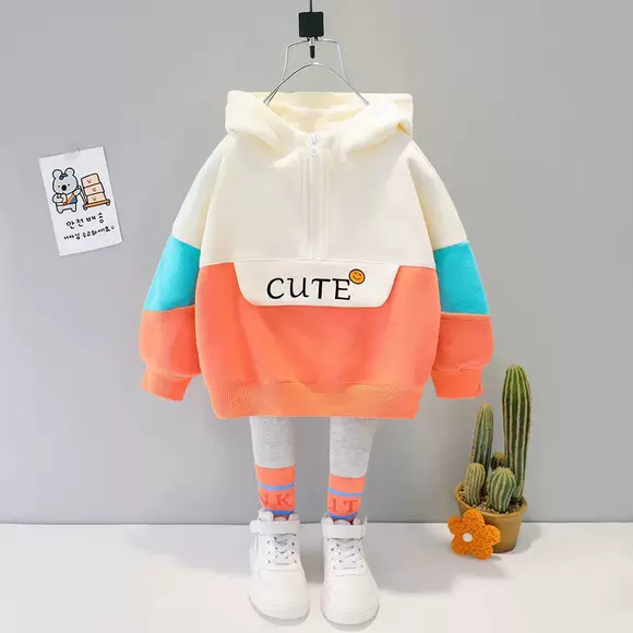 Bộ đồ mùa thu đông 2018 cho bé gái phiên bản Hàn Quốc mới của bộ đồ hai dây trẻ em cho bé lớn cộng với quần áo thể thao thời trang nhung đồ bé trai