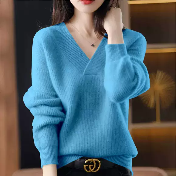 Nhà quần áo Handu 2019 mùa thu mới dành cho nữ phiên bản Hàn Quốc của áo len cổ lọ V màu mỏng, lỏng, áo len cổ điển GW10625 Mu - Áo len cổ chữ V áo gile len hàn