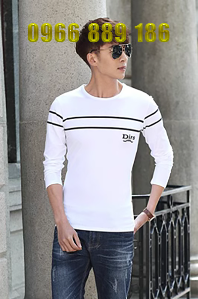 Dirs nam cotton t-shirt học sinh trung học dài tay đáy áo trắng phần mỏng T-Shirt nam áo thun nam cổ tròn