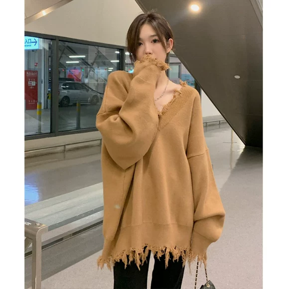 COCO DEAL2018 mùa đông mới của phụ nữ Nhật Bản retro áo len dệt kim dày cổ chữ V 38813441 - Áo len cổ chữ V áo len cổ tim