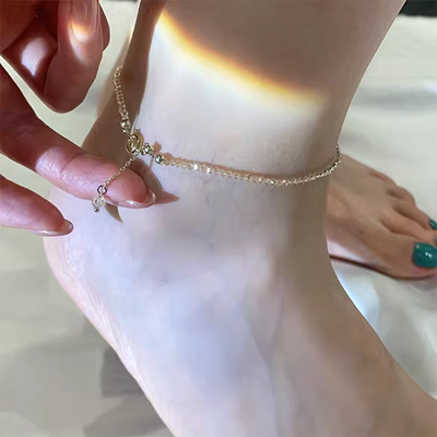Hàn Quốc vàng hồng cổ điển hai mặt bằng thép titan Vàng 14K vòng chân không gây dị ứng không phai nữ sản phẩm mới đơn giản đơn giản vòng đeo chân cho nữ