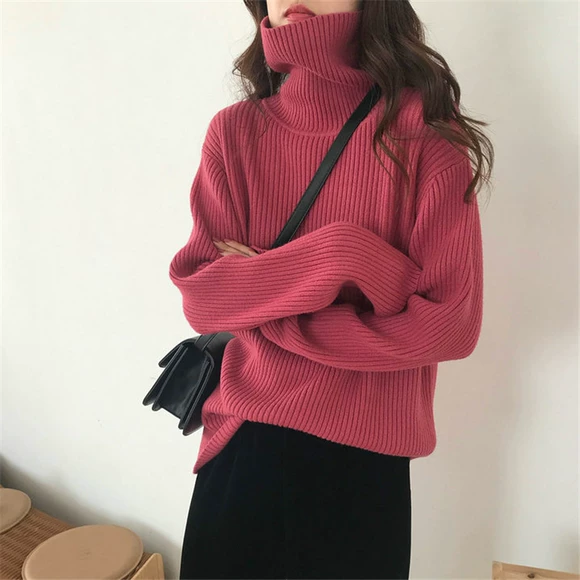 D treo cổ cao nửa cổ áo sơ mi nữ mùa thu 2018 mới áo len mỏng dài tay áo len lưới đỏ