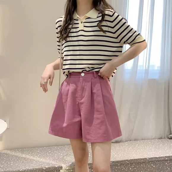 Quần da Quần short nữ 2018 thu đông 2018 phiên bản mới của Hàn Quốc có dây thun co giãn dây rút hoa cao eo Một từ quần ống rộng ống chân quần short nữ hàn quốc