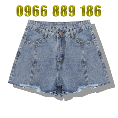 Chuối cửa hàng chủ sở hữu đề nghị retro hoang dã cắt lỗ rách cạnh tua cao eo chân rộng quần short denim hot quần phụ nữ quần jean cao cấp