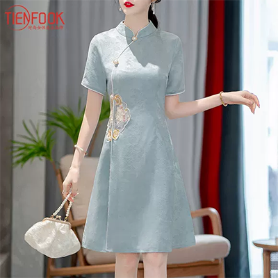 2018 mùa thu mới cotton và vải lanh gió quốc gia in retro chất béo cộng với chất béo lớn kích thước rộng đầm lỏng váy jean