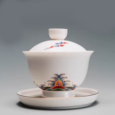 Rongshantang sứ nghệ thuật sứ trắng sơn bìa kích thước Handmade Handmade trà bát gia đình tách trà Kung Fu bộ trà - Trà sứ bộ pha trà đạo