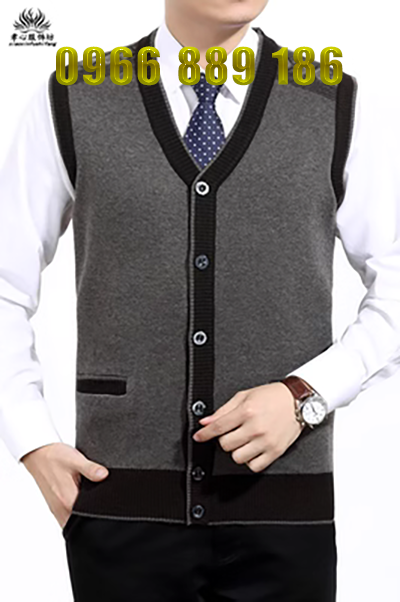 Của nam giới V-Cổ vest nút dày cardigan len vest trung niên áo len vest vai gà tim cổ áo nam vest khoác len mỏng