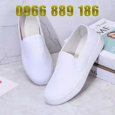 giày y tá phụ nữ da trắng sáng phẳng và thoải mái không trơn trượt giày giày đẹp giày trắng giày đáy mềm cũ Bắc Kinh