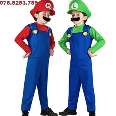 Trang phục Halloween trẻ em, quần áo Mario, cosplay, biểu diễn Super Mario dành cho người lớn, trang phục cha mẹ và con cái