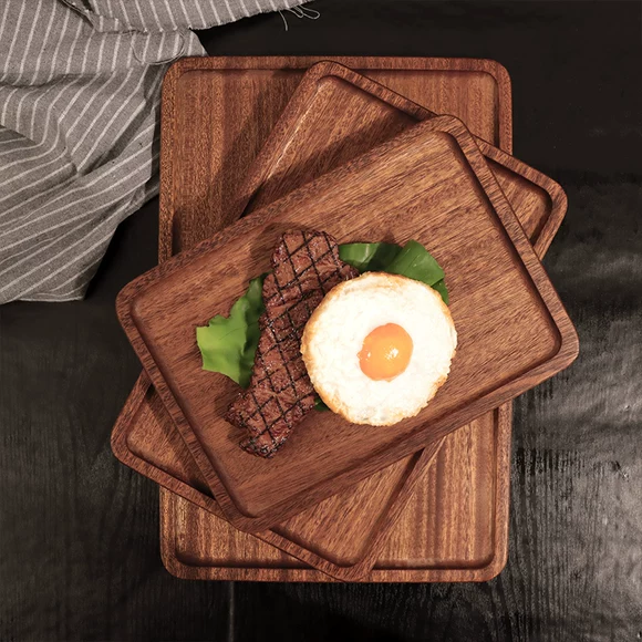 Pizza khay gỗ hình chữ nhật kích thước bằng gỗ tách trà khay trà bít tết tấm gỗ tấm gỗ hộ gia đình Nhật Bản vòng