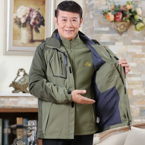 Bộ đồ mùa đông của bố phù hợp với 40 người đàn ông trung niên 50 tuổi trung niên 60 tuổi cộng với áo khoác nhung dày cho nam áo khoác jean