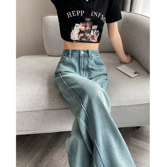 Quần ống rộng denim nữ mùa xuân và mùa hè mới retro gió gió học sinh lỏng lẻo quần dài thẳng dài - Quần jean quần jean nữ ngắn