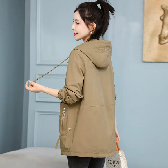 Ai Lusi Ting eo dài áo gió nữ 2019 mùa thu mới phiên bản Hàn Quốc của áo khoác kaki tự canh - Trench Coat áo da nữ