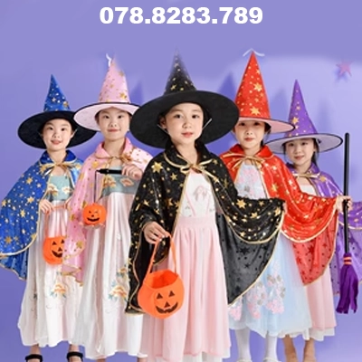 Trang phục Halloween cho trẻ em, áo choàng bé gái, đạo cụ hóa trang phù thủy cho bé trai, vật liệu và quần áo khu biểu diễn mẫu giáo
