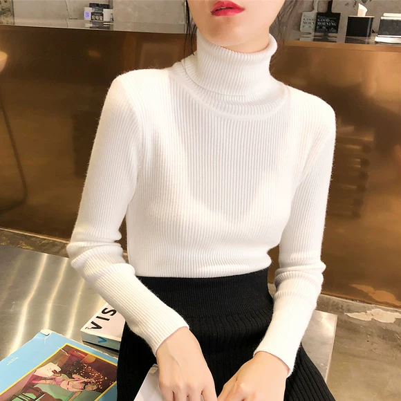 Áo dệt kim nữ cổ dày phiên bản Hàn Quốc mùa thu 2018 lỏng mới dài tay cổ cao nửa cổ nhỏ nhỏ cộng với áo len nhung áo khoác len