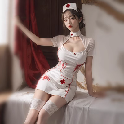 Nhật Bản hở ngực và hở lưng thiên thần bác sĩ màu trắng gợi cảm thuần khiết ham muốn Halloween trang phục y tá cosplay Bộ đồ ngủ