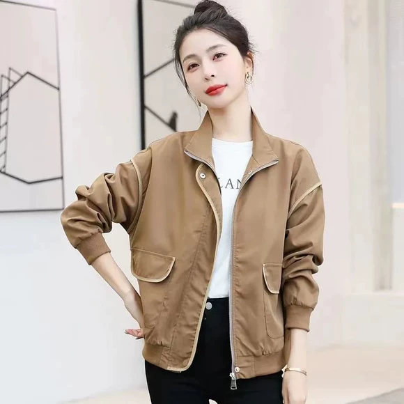 Mùa thu đông phiên bản Hàn Quốc 2018 mới màu tương phản lỏng bf khâu ngắn túi lớn áo khoác len học sinh nữ mẫu áo dạ đẹp 20201