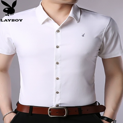 Playboy ngắn tay áo sơ mi nam 2018 mùa hè mới lỏng lẻo non-iron áo sơ mi nam giới trẻ và một nửa tay áo quần áo triều áo dài tay phồng cổ vuông