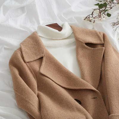 Một hàng hóa giá tốt khác! 2018 chống mùa giải mới áo len màu xanh khói trong chiếc áo khoác cashmere đôi dài phải đối mặt áo khoác nữ hàn quốc