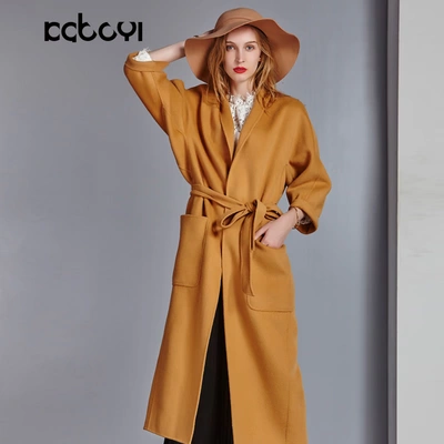 Kabu Yi gốc thiết kế thương hiệu đơn giản ladies lạc đà hai mặt chất liệu eo belt dài coat coat