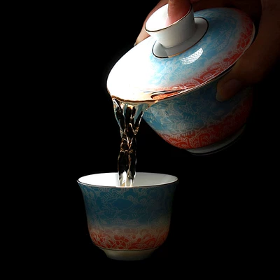 Jingdezhen bộ đồ gốm che bát trà vẽ tay màu pastel men men ba mảnh bìa bát tách trà bộ lớn - Trà sứ