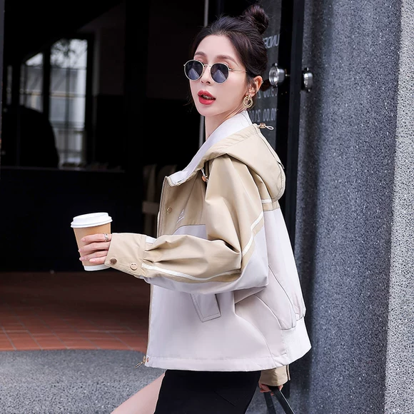 Áo gió trùm đầu mùa thu nữ 2018 mới của sinh viên Hàn Quốc bf rộng kích thước lớn hoang dã phần dài áo khoác ngoài áo khoác lông nữ