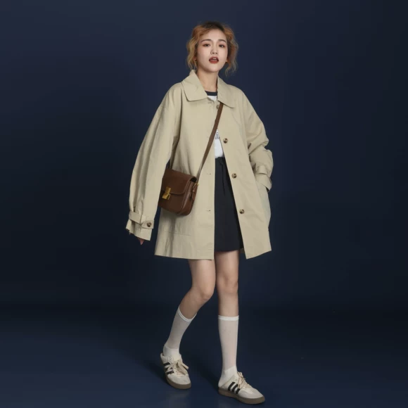 Màu sắc 2019 xuân mới của phụ nữ Hàn Quốc Dongdaemun lỏng áo khoác mỏng gió áo khoác phụ nữ tự nhiên hoang dã - Trench Coat