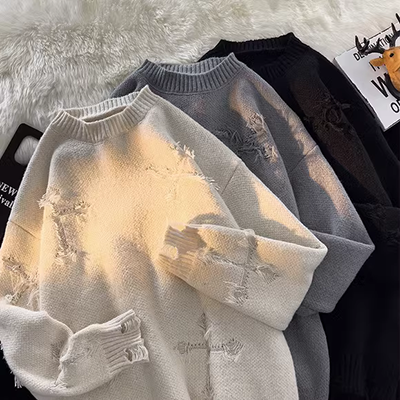 Đầu mùa thu mới 2019 chữ hoa Smiley trong phần dài áo len nữ chia tay áo len - Áo len shop áo len 