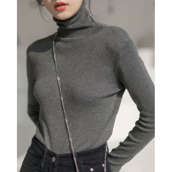 2018 Hàn Quốc ulzzang mùa thu mới đơn giản vòng cổ màu sắc phù hợp với áo len của phụ nữ hoang dã nửa tay áo đáy áo ao len nu