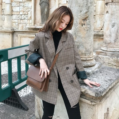 2018 mùa thu kẻ sọc mới phù hợp với nhỏ áo khoác nữ Hàn Quốc retro gió Anh phù hợp với lỏng mỏng sinh viên đồ vest nữ