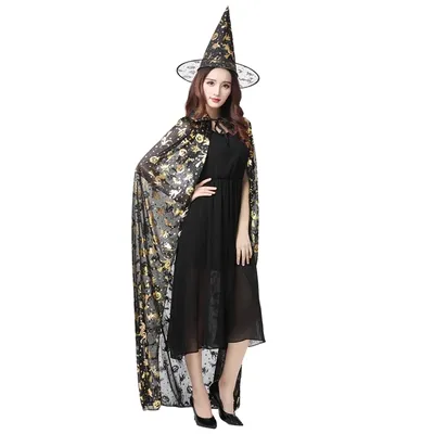 Trang phục Halloween dành cho người lớn hiệu suất áo choàng phù thủy nhỏ cha mẹ và con cos hiệu suất quần áo ngắn phù thủy khăn choàng