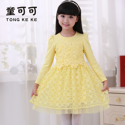 Châu âu và Hoa Kỳ mô hình vụ nổ cô gái váy cotton trẻ em dài tay ăn mặc organza thêu công chúa váy mùa thu cửa nhà máy