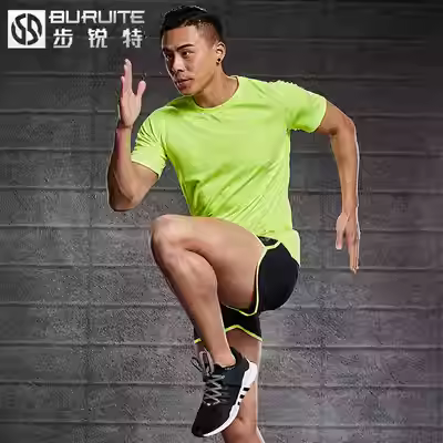 Chạy bộ đồ thể thao nam mùa hè khô nhanh Áo thun ba điểm quần short marathon đào tạo trang phục thể thao lỏng lẻo - Quần áo tập thể hình áo quần tập yoga