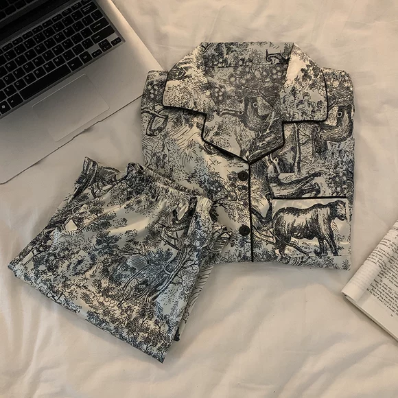 Đồ ngủ nữ treo mùa xuân và mùa hè không tay hoạt hình quần áo nhà cotton vest gợi cảm phần mỏng mùa hè phù hợp với hai mảnh - Bộ Pajama đồ bộ đẹp
