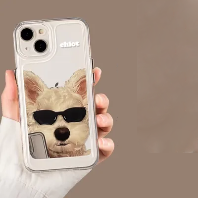 Ốp lưng điện thoại di động Kaqi phù hợp với Apple 14Pro iPhone 13 12  11 ốp điện thoại hình chú chó đeo kính vỏ bảo vệ điện thoại chất liệu silicone