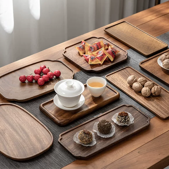 Khay gỗ Nhật Bản có tay cầm hình chữ nhật lưu trữ bằng gỗ khay trà sáng tạo retro tấm gỗ hộ gia đình tấm ăn tối đơn giản - Tấm muỗng gỗ