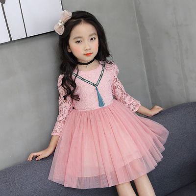 2018 mùa xuân và mùa hè cô gái mới dài tay váy Hàn Quốc ren công chúa váy loa tay áo thời trang quần áo trẻ em nhà máy